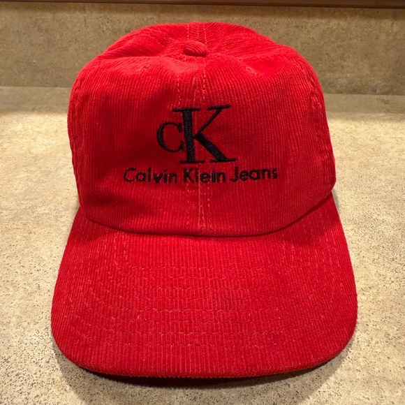 Vintage Rare Calvin Klein Jeans Made In USA Red Corduroy Promo Hat Cap Snapback - Picture 1 of 10